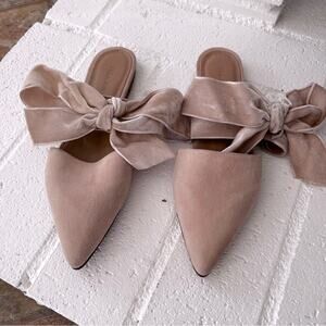 Ulla Johnson Lou Velvet/Suede Bow Slides Mules in Dust Pink Size IT 36 US 6